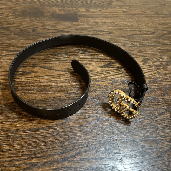 Gucci LEATHER BELT WITH PEARL DOUBLE G Size 80 - Picture 3 of 6